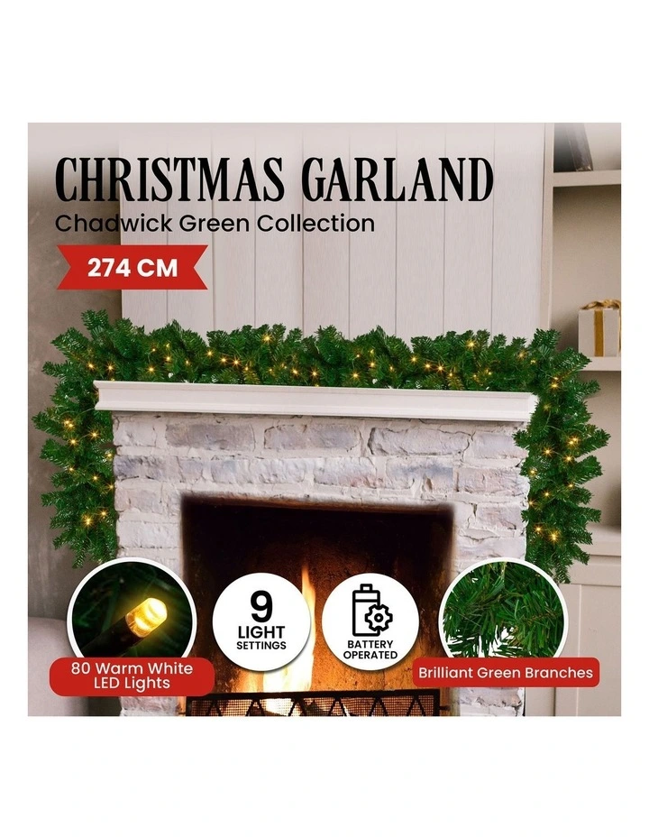 2.7m Christmas Garland with LED Lights Chadwick Tree Decoration Ornament image 3