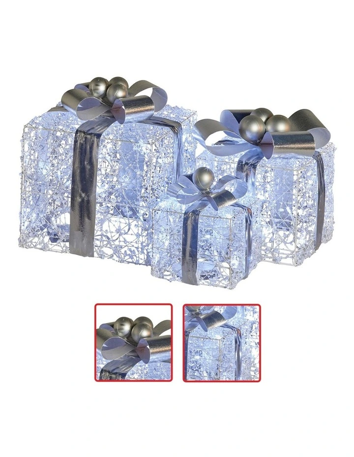 Christabelle Set of 3 Christmas Gift Boxes Display With Lights Jewelled Wire and Silver Bows image 4