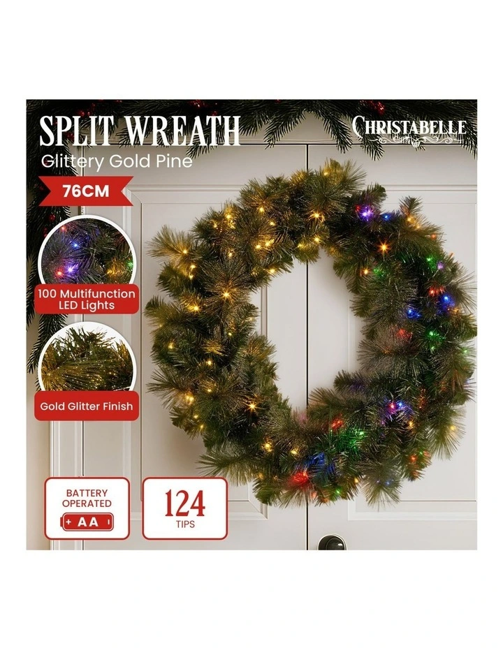 Christabelle 76cm Split Christmas Wreath with LED Lights for Double Front Doors Decoration image 7
