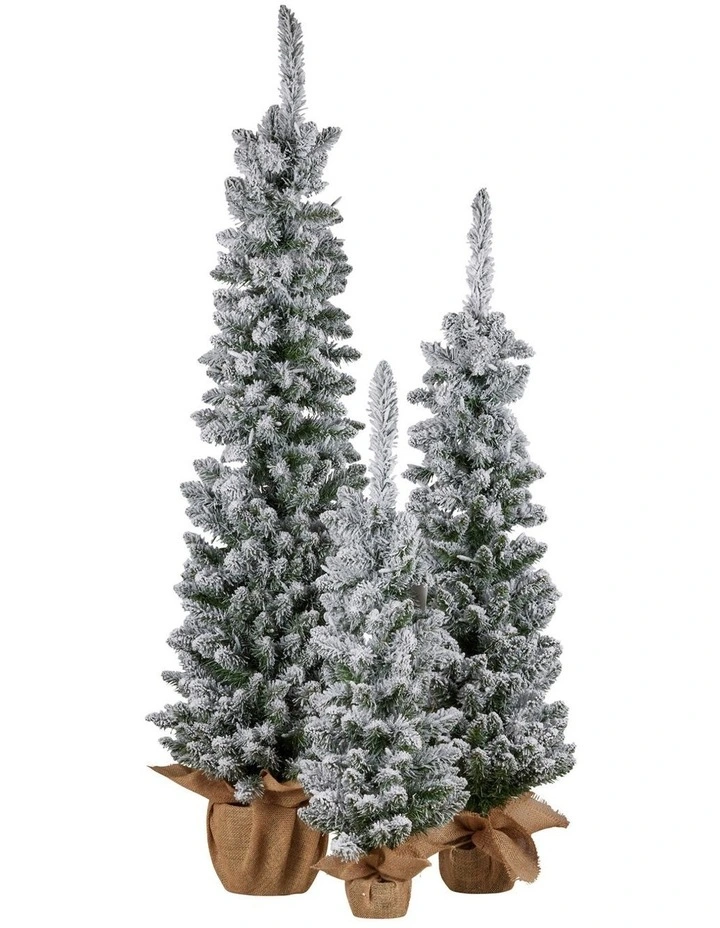 Christabelle Snowy Pine Christmas Trees Set of 3 with LED Lights & Hessian Base image 2