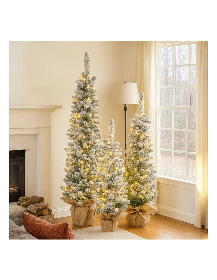 Christabelle Snowy Pine Christmas Trees Set of 3 with LED Lights & Hessian Base image 5
