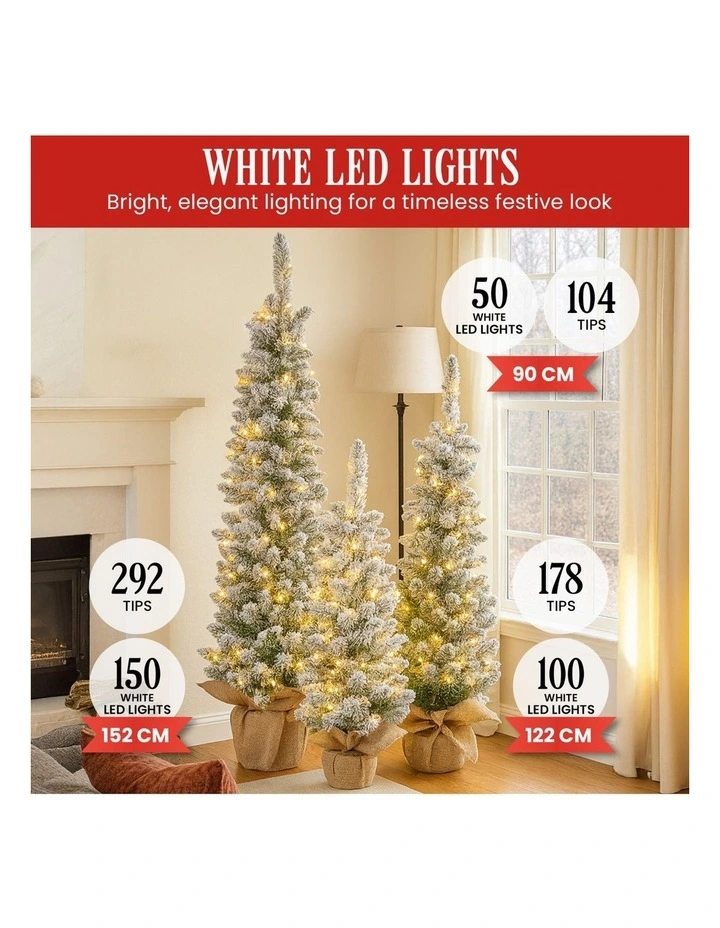 Christabelle Snowy Pine Christmas Trees Set of 3 with LED Lights & Hessian Base image 6