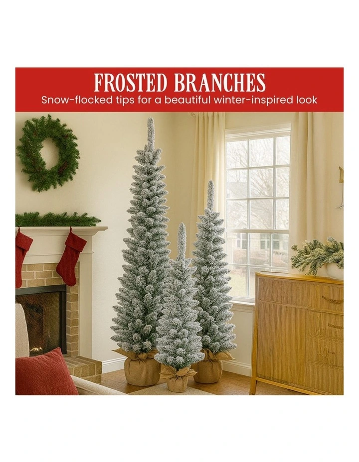 Christabelle Snowy Pine Christmas Trees Set of 3 with LED Lights & Hessian Base image 7