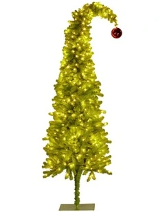 Christabelle 7.5ft Christmas Gremlin Tree Curved Top Red Bauble Green White LED Lights