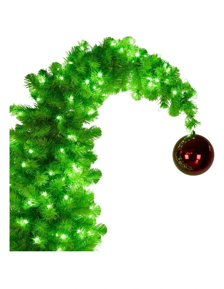 Christabelle 7.5ft Christmas Gremlin Tree Curved Top Red Bauble Green White LED Lights image 3