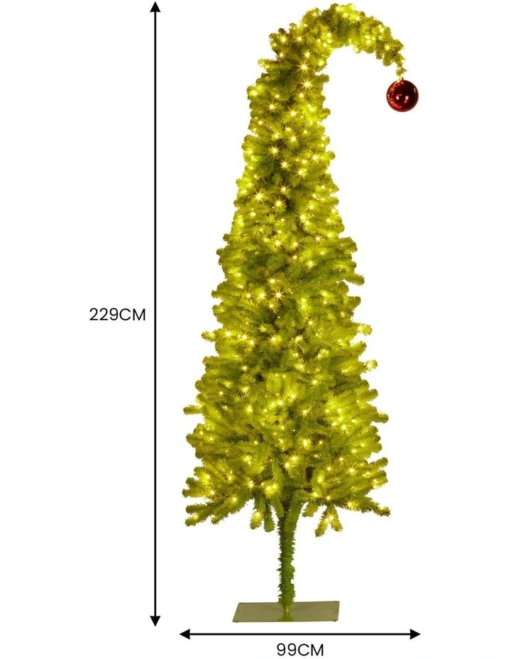 Christabelle 7.5ft Christmas Gremlin Tree Curved Top Red Bauble Green White LED Lights image 4
