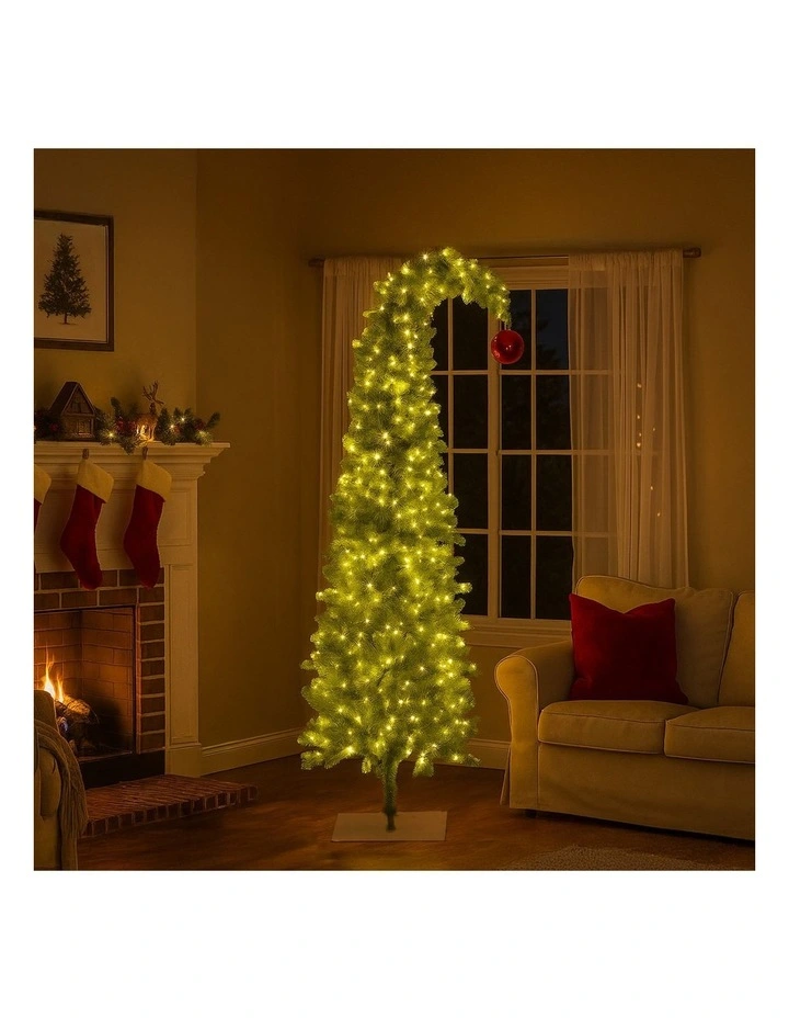 Christabelle 7.5ft Christmas Gremlin Tree Curved Top Red Bauble Green White LED Lights image 6