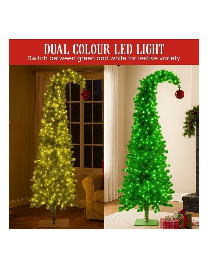 Christabelle 7.5ft Christmas Gremlin Tree Curved Top Red Bauble Green White LED Lights image 7