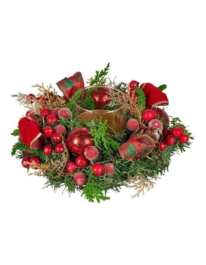 Christabelle 26cm Christmas Centrepiece Lush Green Decor Berries & Baubles image 1