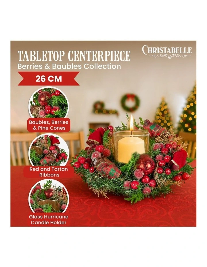 Christabelle 26cm Christmas Centrepiece Lush Green Decor Berries & Baubles image 2