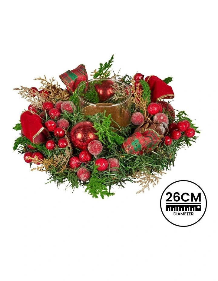 Christabelle 26cm Christmas Centrepiece Lush Green Decor Berries & Baubles image 4