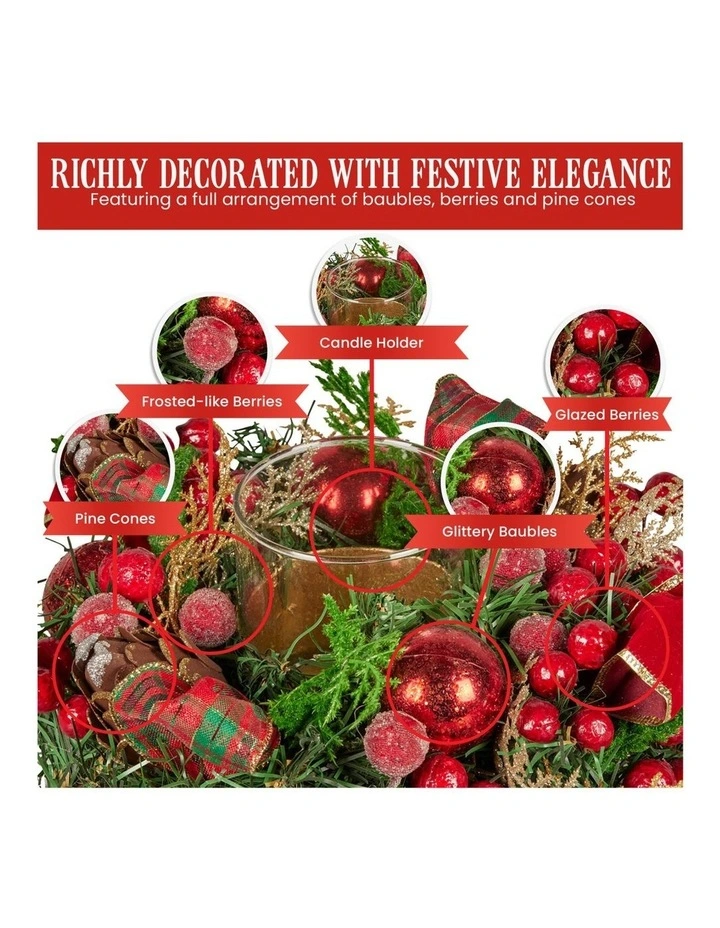 Christabelle 26cm Christmas Centrepiece Lush Green Decor Berries & Baubles image 6