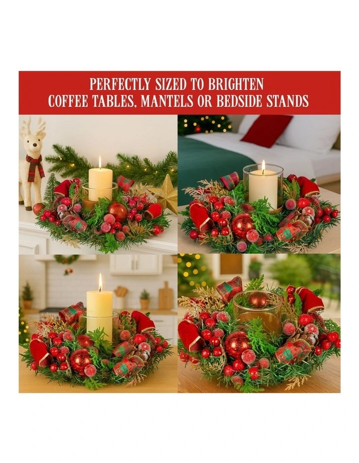 Christabelle 26cm Christmas Centrepiece Lush Green Decor Berries & Baubles image 7