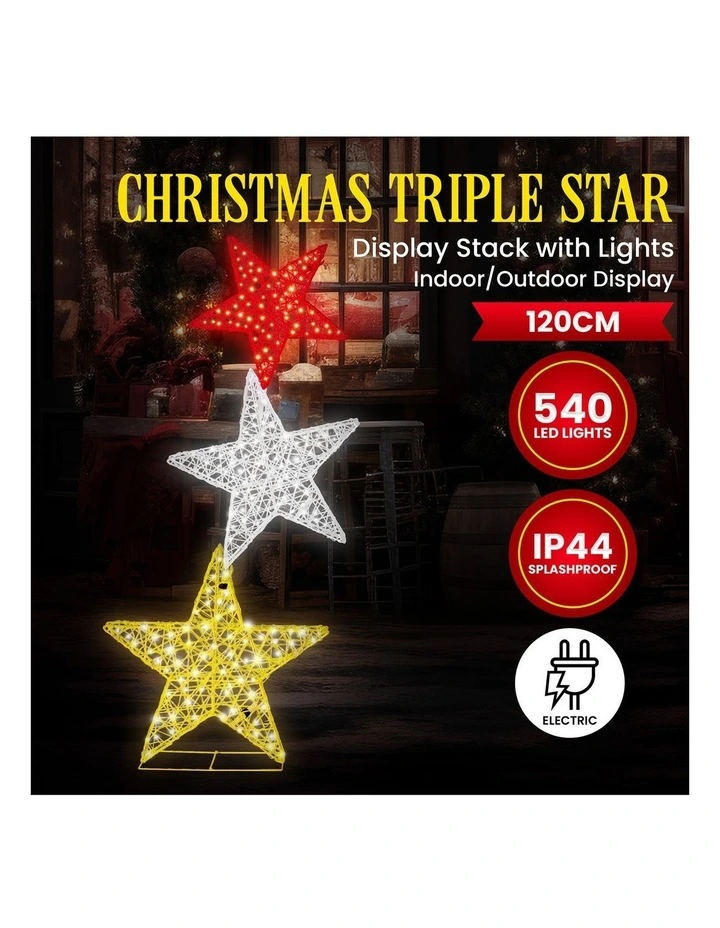 Christabelle 120cm Triple Star Christmas Display with Lights image 4