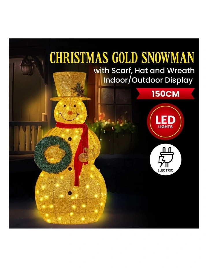 Christabelle 150cm Gold Outdoor Christmas Snowman with Lights image 7