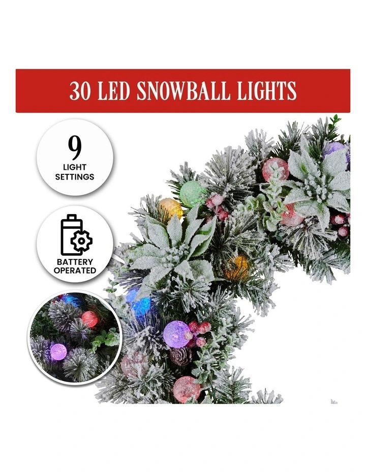 Christabelle Stunning 61cm Snowy Christmas Wreath with LED Lights Crown Pine Baubles Front Door image 5