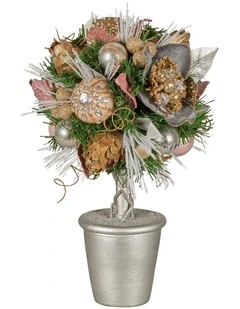 Christabelle 36cm Christmas Tabletop Topiary with Jewelled Baubles and Pine Cone