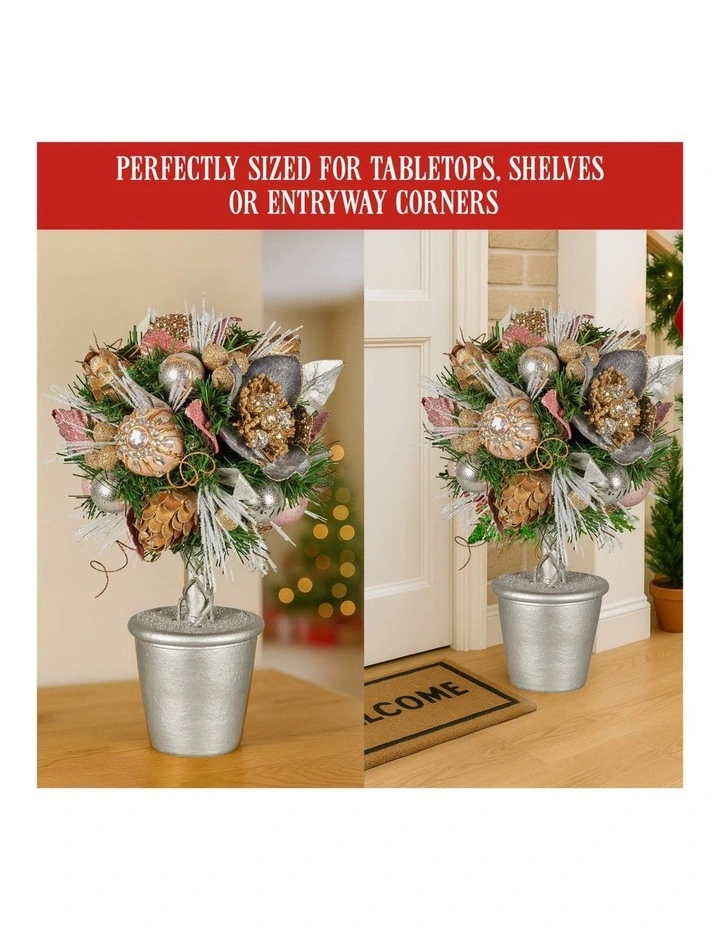 Christabelle 36cm Christmas Tabletop Topiary with Jewelled Baubles and Pine Cone image 3