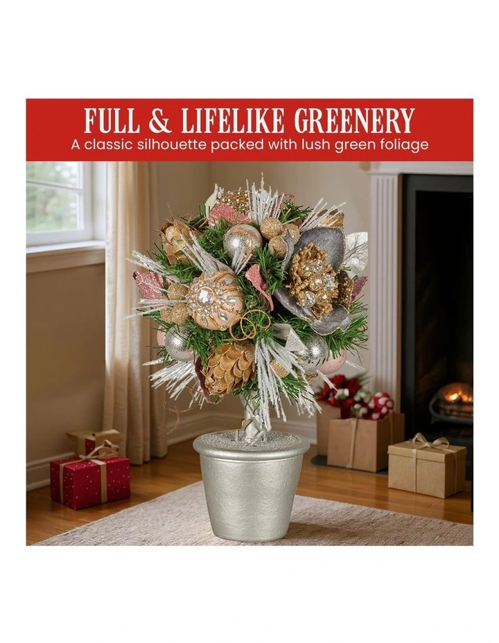 Christabelle 36cm Christmas Tabletop Topiary with Jewelled Baubles and Pine Cone image 5
