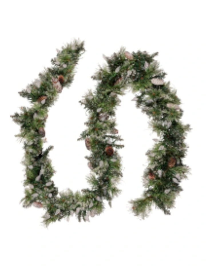 Christabelle 2.7m Christmas Garland with LED Lights Glittery Snow Bristle Tree Decoration Ornament image 1