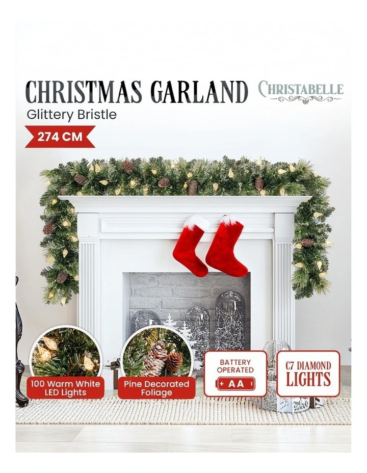 Christabelle 2.7m Christmas Garland with LED Lights Glittery Snow Bristle Tree Decoration Ornament image 6