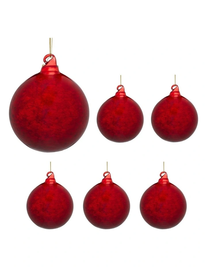Christabelle Large Christmas Tree Decor Red Glass Baubles 6 Pcs Crackle Pattern Balls Ornament image 1