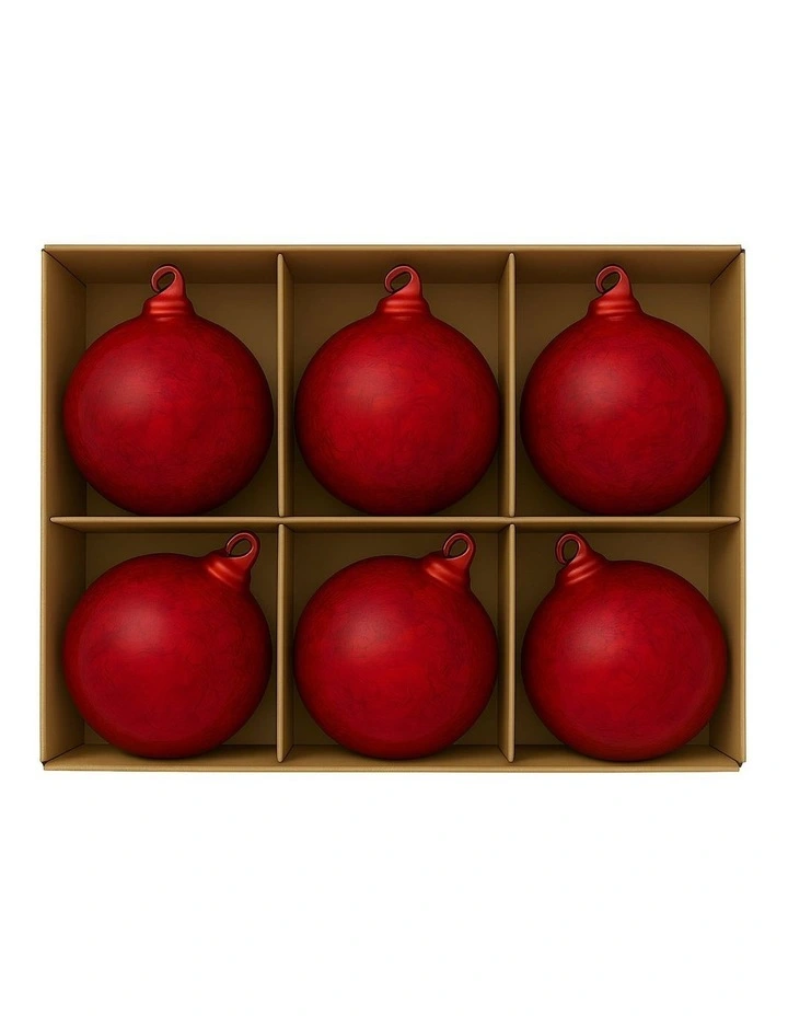 Christabelle Large Christmas Tree Decor Red Glass Baubles 6 Pcs Crackle Pattern Balls Ornament image 2