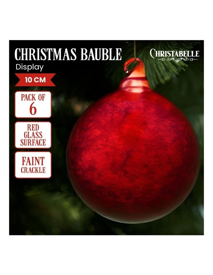 Christabelle Large Christmas Tree Decor Red Glass Baubles 6 Pcs Crackle Pattern Balls Ornament image 6
