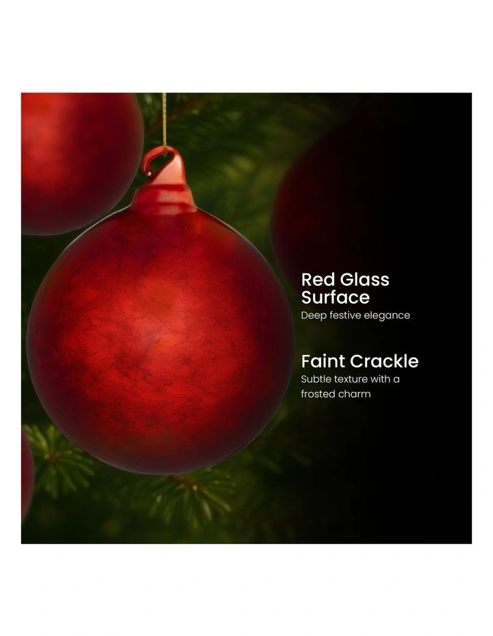 Christabelle Large Christmas Tree Decor Red Glass Baubles 6 Pcs Crackle Pattern Balls Ornament image 7