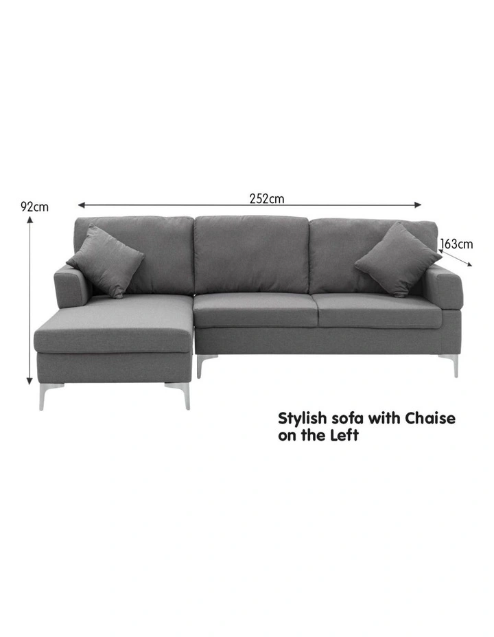 Sarantino Linen Corner Sofa Couch Lounge L-shape Right Chaise D.Grey image 3