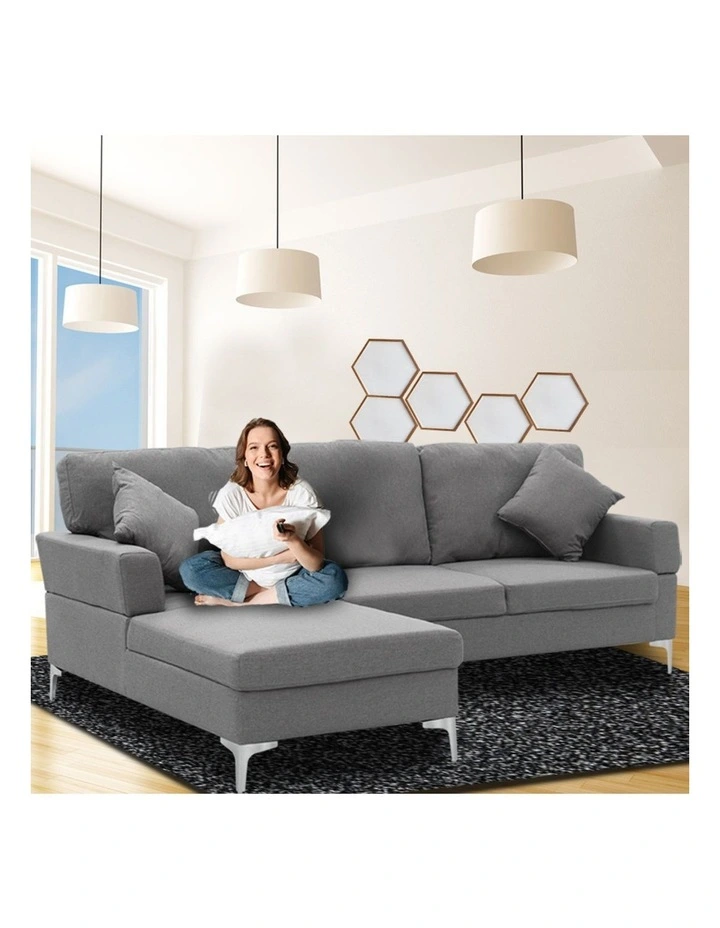 Sarantino Linen Corner Sofa Couch Lounge L-shape Right Chaise D.Grey image 4
