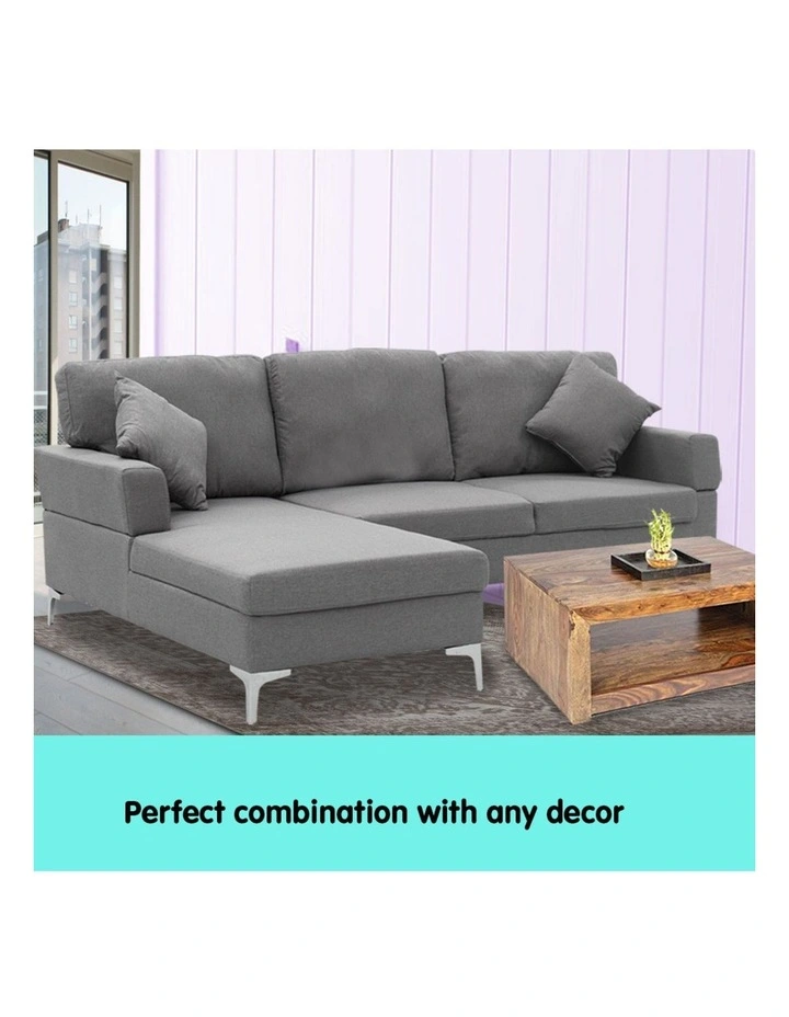 Sarantino Linen Corner Sofa Couch Lounge L-shape Right Chaise D.Grey image 6
