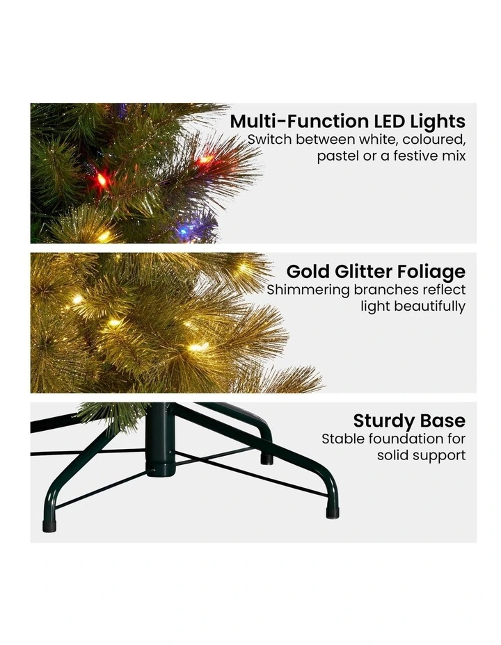 Christabelle 9ft Christmas Tree Glittery Gold Pine Needles 850 LED Multi-Functional Lights Xmas image 6