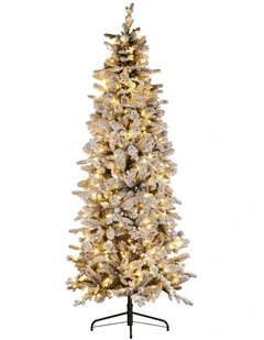 Christabelle Snowy Dorchester Pencil 7.5ft Christmas Tree Pine Cone LED