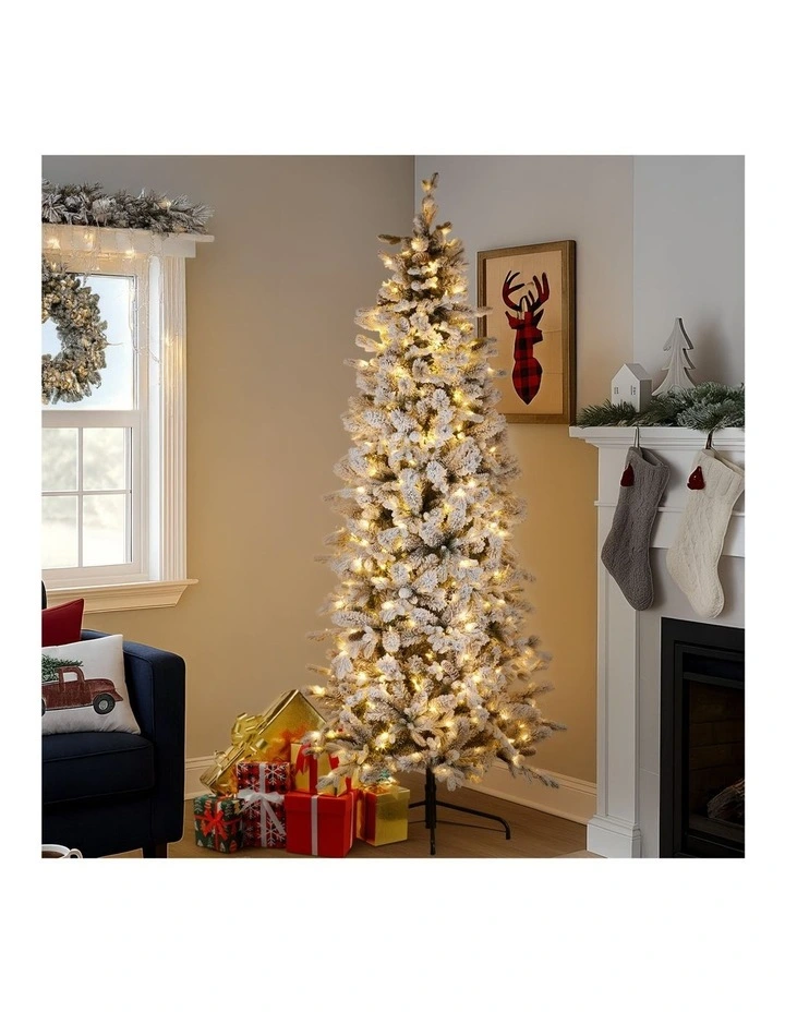 Christabelle Snowy Dorchester Pencil 7.5ft Christmas Tree Pine Cone LED image 4