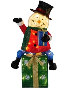 Christabelle 85cm Christmas Snowman On Presents Display with Lights