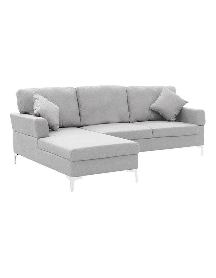 Sarantino Linen Corner Sofa Couch Lounge with Chaise Seat Light Grey image 1