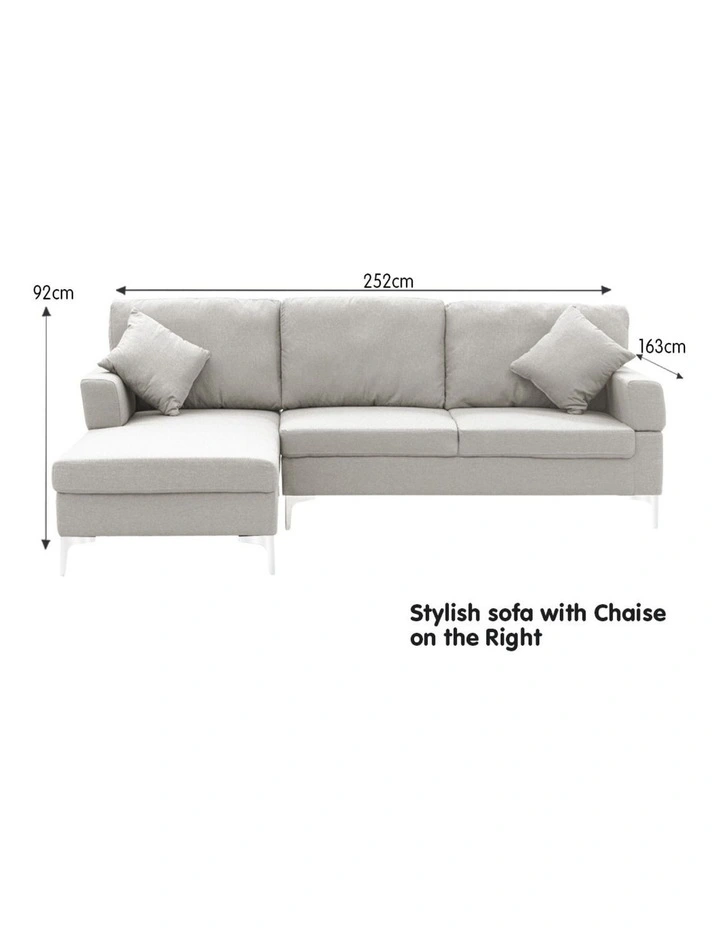 Sarantino Linen Corner Sofa Couch Lounge with Chaise Seat Light Grey image 3