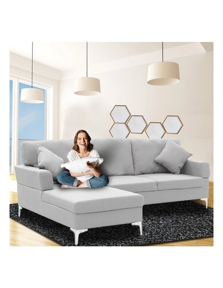 Sarantino Linen Corner Sofa Couch Lounge with Chaise Seat Light Grey image 4