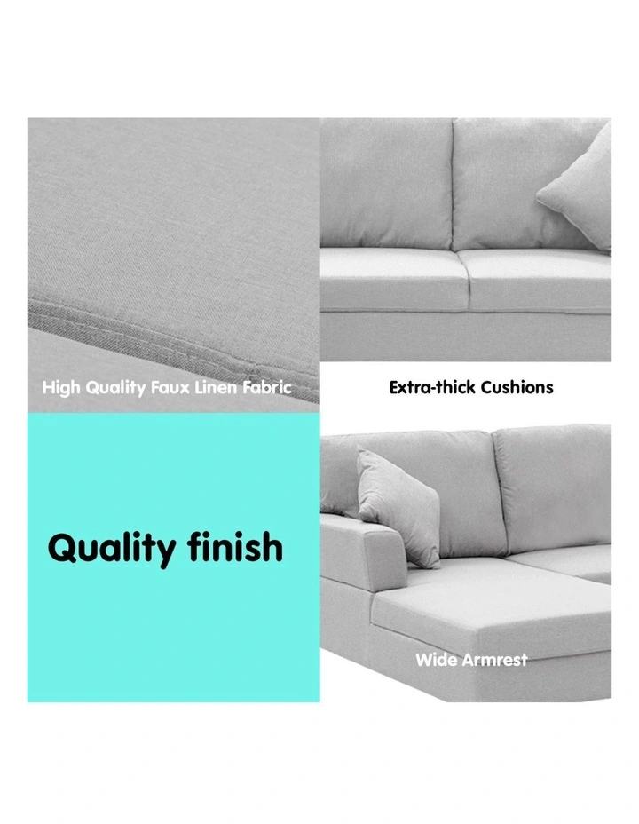Sarantino Linen Corner Sofa Couch Lounge with Chaise Seat Light Grey image 5