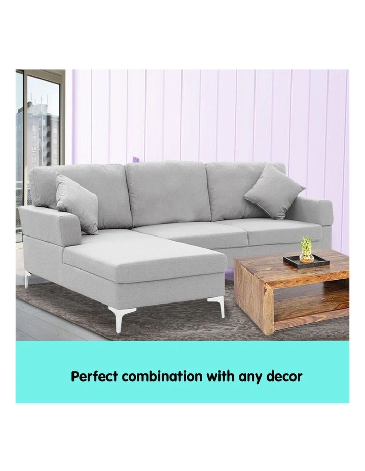 Sarantino Linen Corner Sofa Couch Lounge with Chaise Seat Light Grey image 6