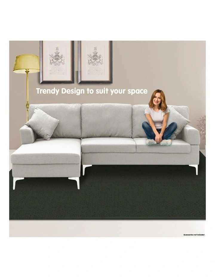 Sarantino Linen Corner Sofa Couch Lounge with Chaise Seat Light Grey image 7