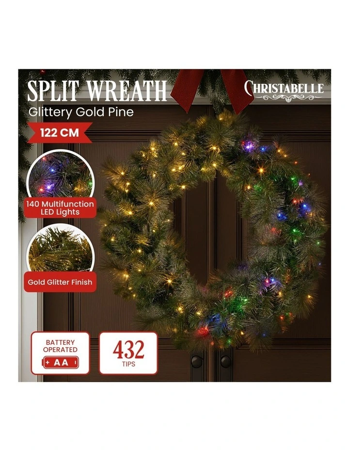 Christabelle 1.22m Split 2pc Christmas Wreath with LED Lights Pine Dual Front Doors Decoration image 2