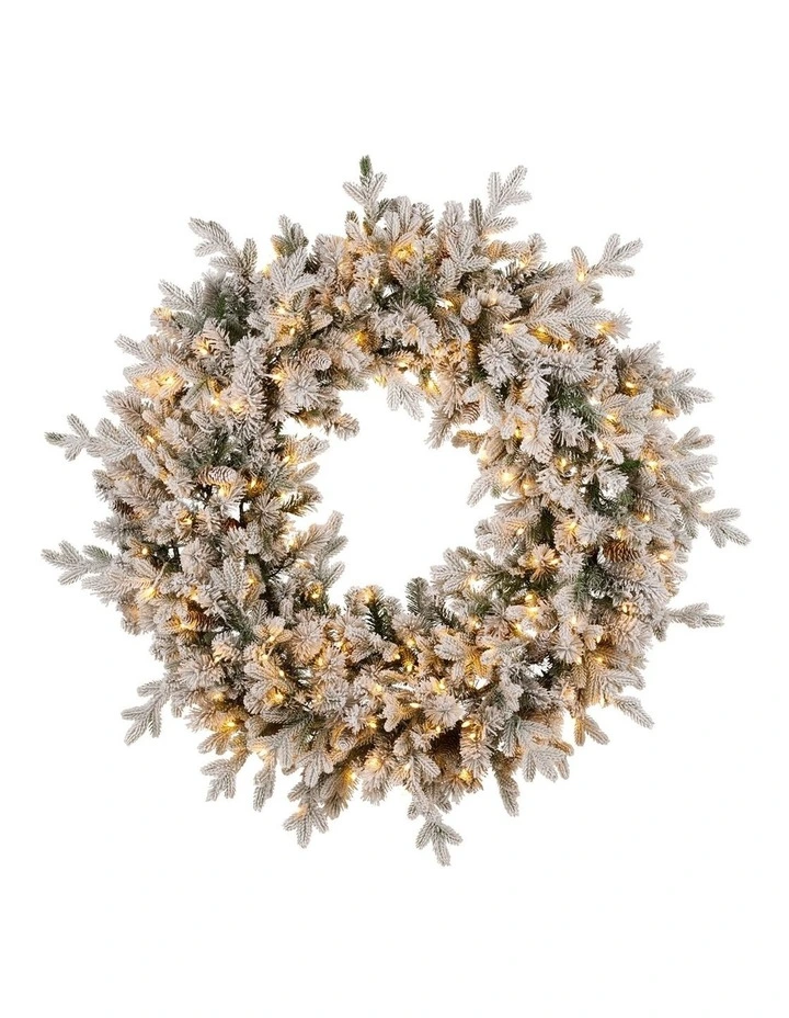 Christabelle Large 1.2m Christmas Wreath Snowy Dorchester with LED Lights Front Door Decoration image 1