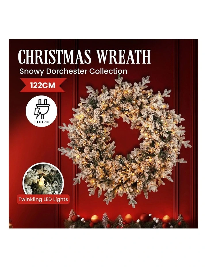 Christabelle Large 1.2m Christmas Wreath Snowy Dorchester with LED Lights Front Door Decoration image 3