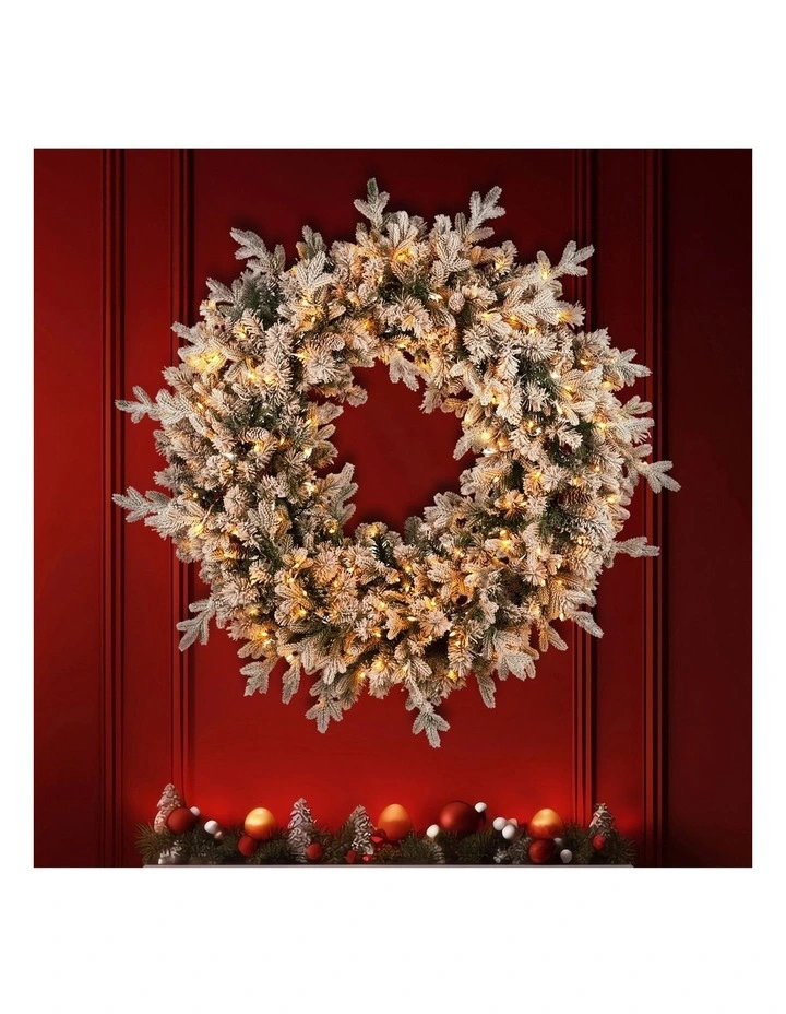 Christabelle Large 1.2m Christmas Wreath Snowy Dorchester with LED Lights Front Door Decoration image 7