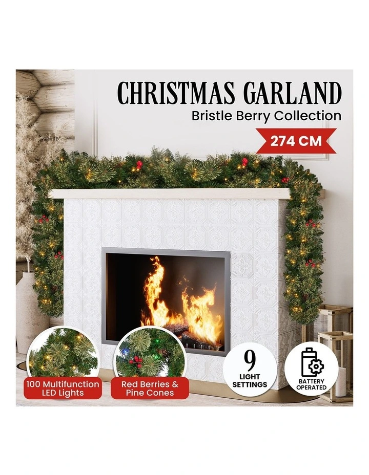 Christabelle 2.74m Christmas Garland with LED Lights Berries Pine Cones Multicolour Tree Decoration image 7
