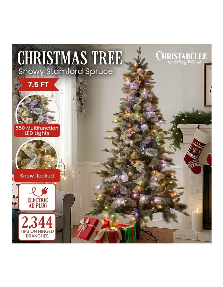 Christabelle Snowy Stamford Spruce 7.5ft Christmas Tree Multi Functional White Coloured LED Lights image 6