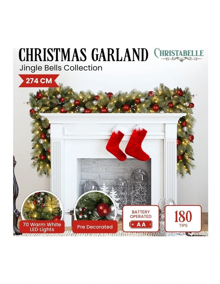 Christabelle 2.7m Christmas Garland with LED Lights and Baubles Mantle Decoration Ornament image 2