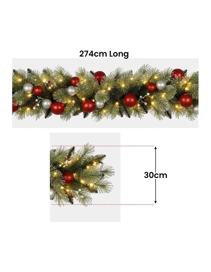 Christabelle 2.7m Christmas Garland with LED Lights and Baubles Mantle Decoration Ornament image 3